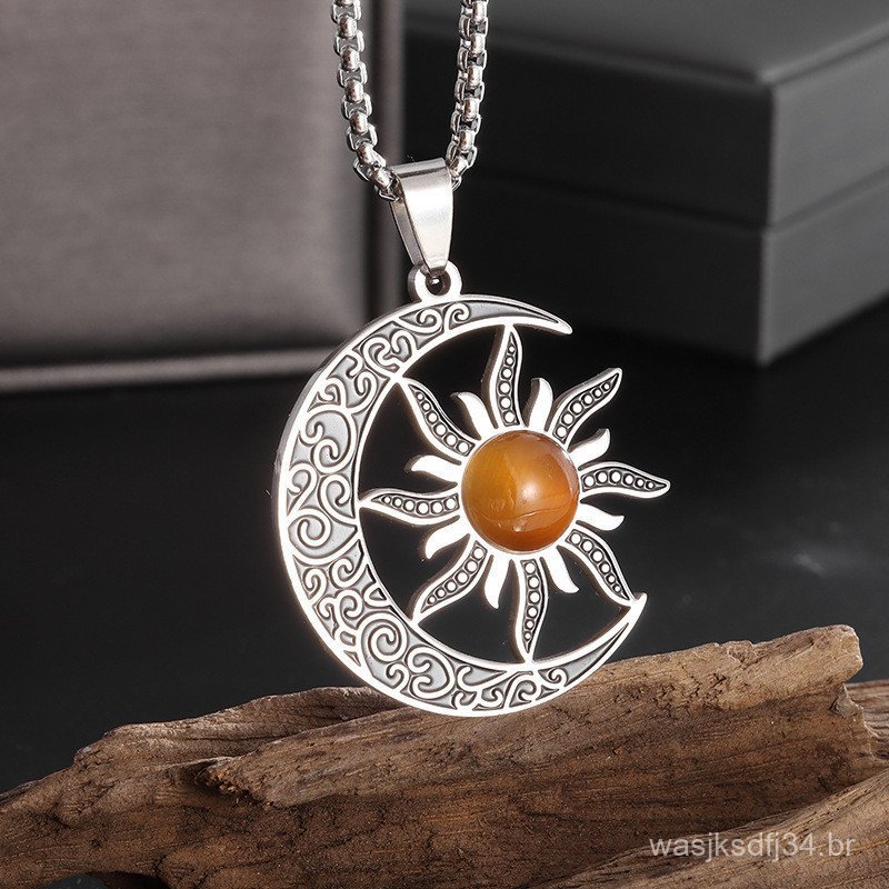 Colar masculino de hip-hop com pingente de sol, corrente de aço inoxidável, à prova de desbotamento, joia elegante.