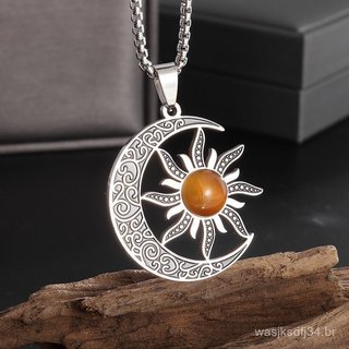 Colar masculino de hip-hop com pingente de sol, corrente de aço inoxidável, à prova de desbotamento, joia elegante.