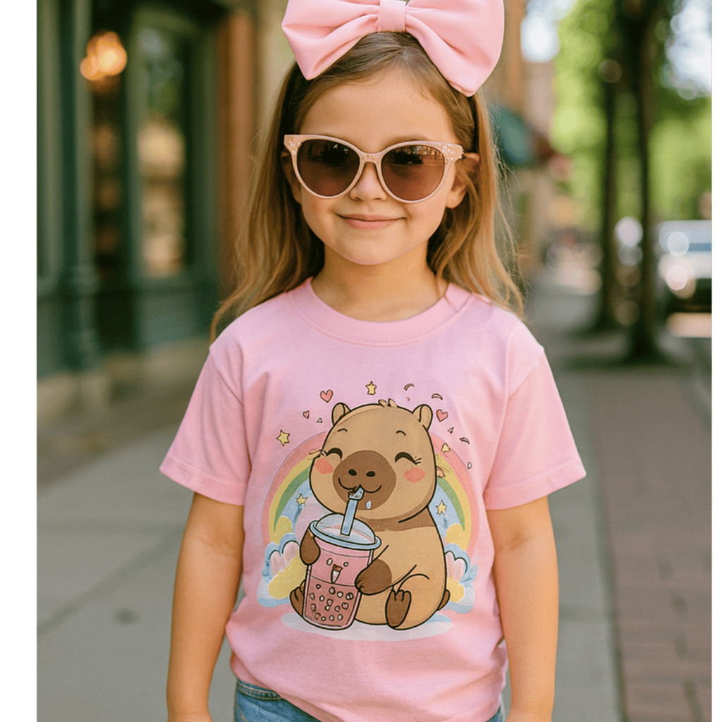 Camiseta Infantil Feminina Blusa de Algodão Estampa Capivara Diversas Cores Presente Dia das Crianças