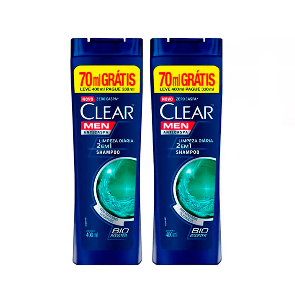 Kit Shampoo Clear Anti-Caspa Limpeza Diária 2 Em 1 Leve 400ml Pague 330ml - 2 Un