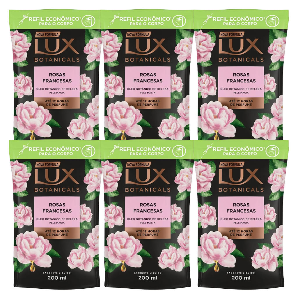 Kit Sabonete Líquido Lux Refil Botanicals Rosas Francesas 200ml 6 Unidades