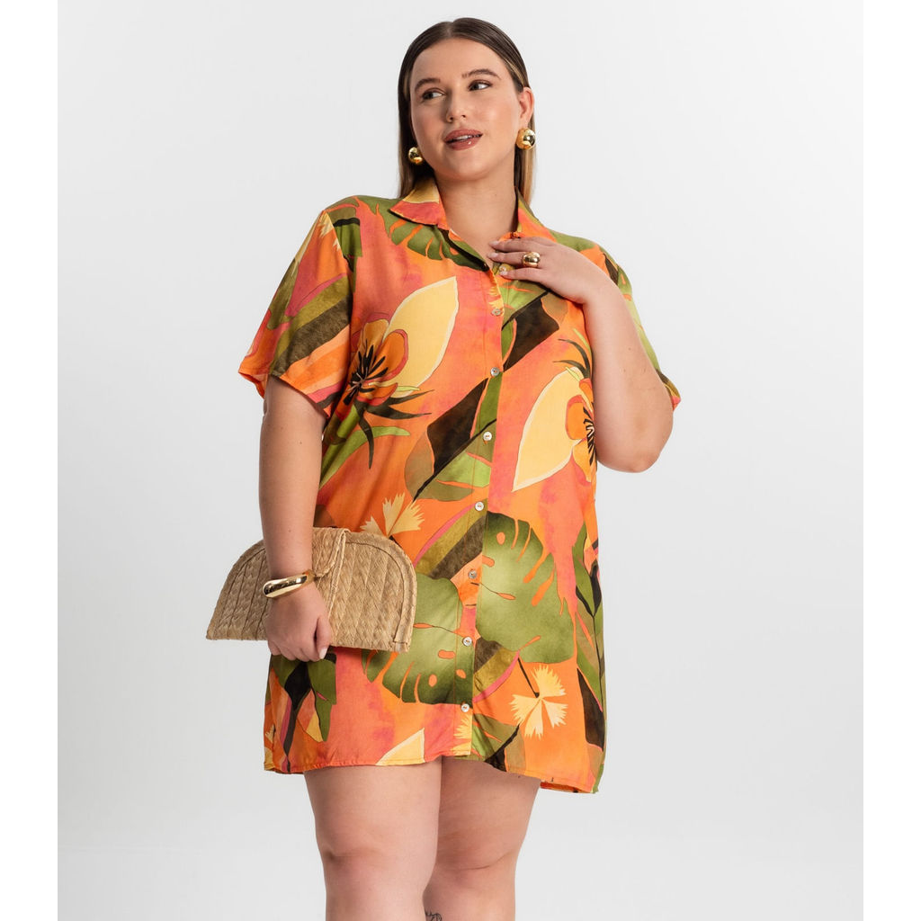 Vestido Chemise Curto Plus Size Secret Glam Laranja
