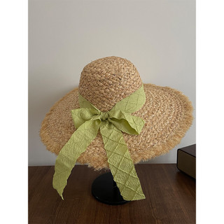 Estilo de férias ráfia grande borda chapéu de palha feminino verão beira-mar praia chapéu elegante arco guarda-sol desga