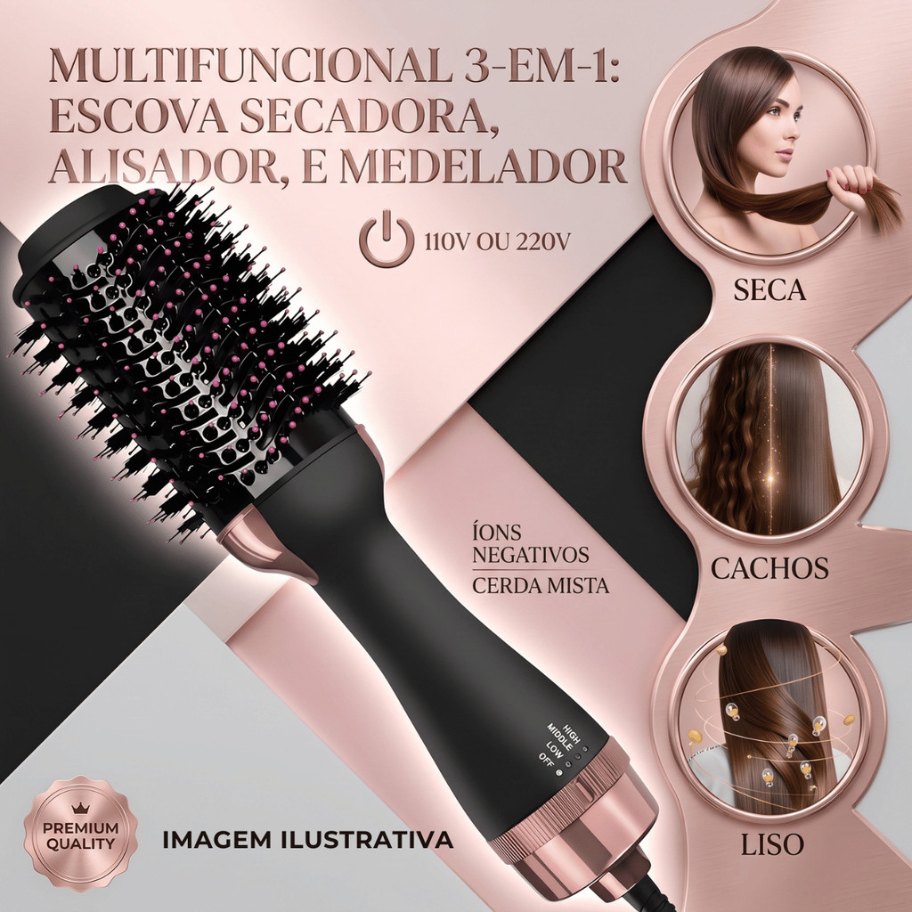 Escova Secadora Alisador Cabelo Medelador Secador 110v OU 220v Elétrica Giratória 360 Quente Com 3 Em 1 Hair Styler Pent