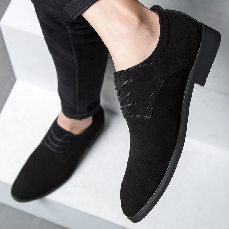 Sapatos masculinos de camurça outono britânico couro genuíno camurça pontiaguda negócios sapatos casuais preto Nubuck sa