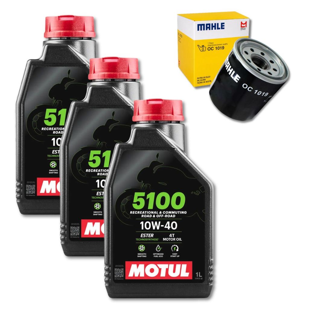 KIT TROCA DE ÓLEO 3X MOTUL 5100 10W-40 4T 1L 534 + 1 FILTRO MAHLE OC1019 YAMAHA XJ6