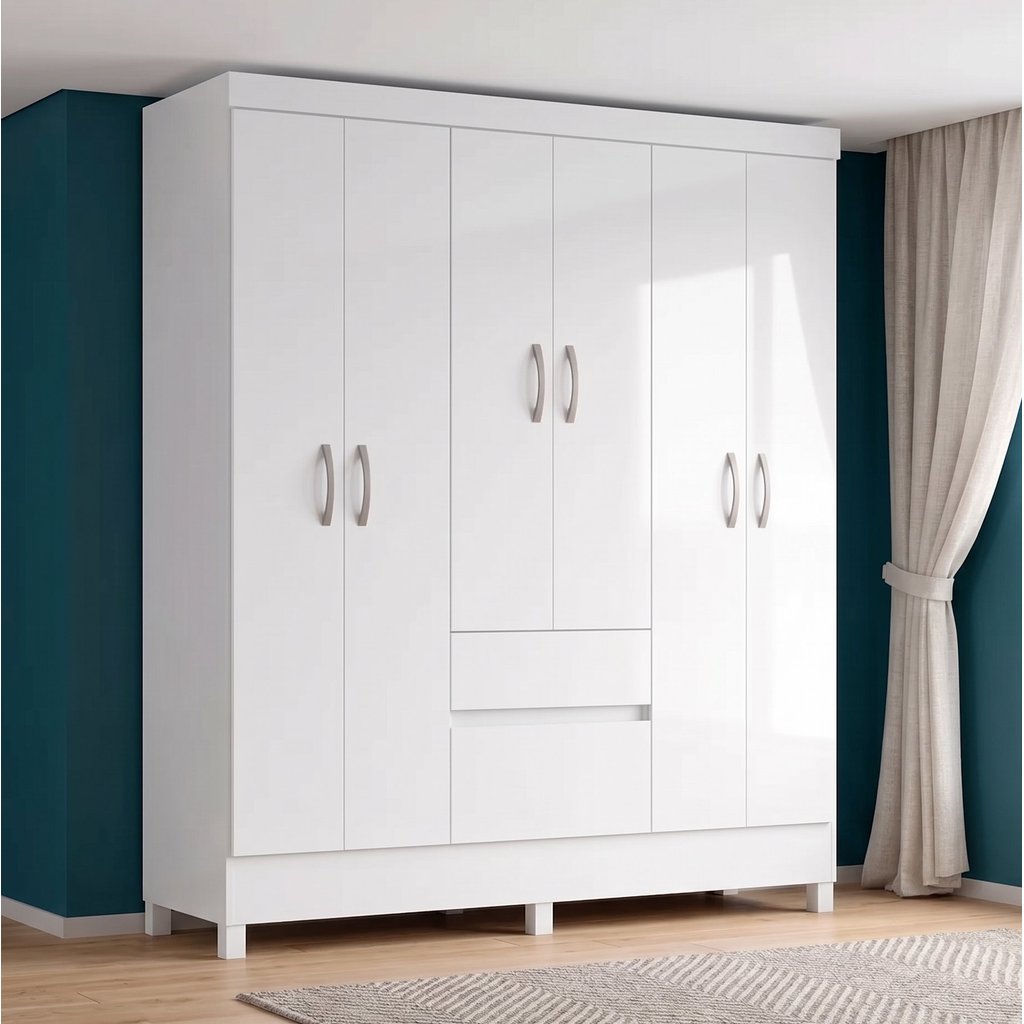 Guarda Roupa Casal 6 Portas 2 Gavetas Flash Ii Branco Branco
