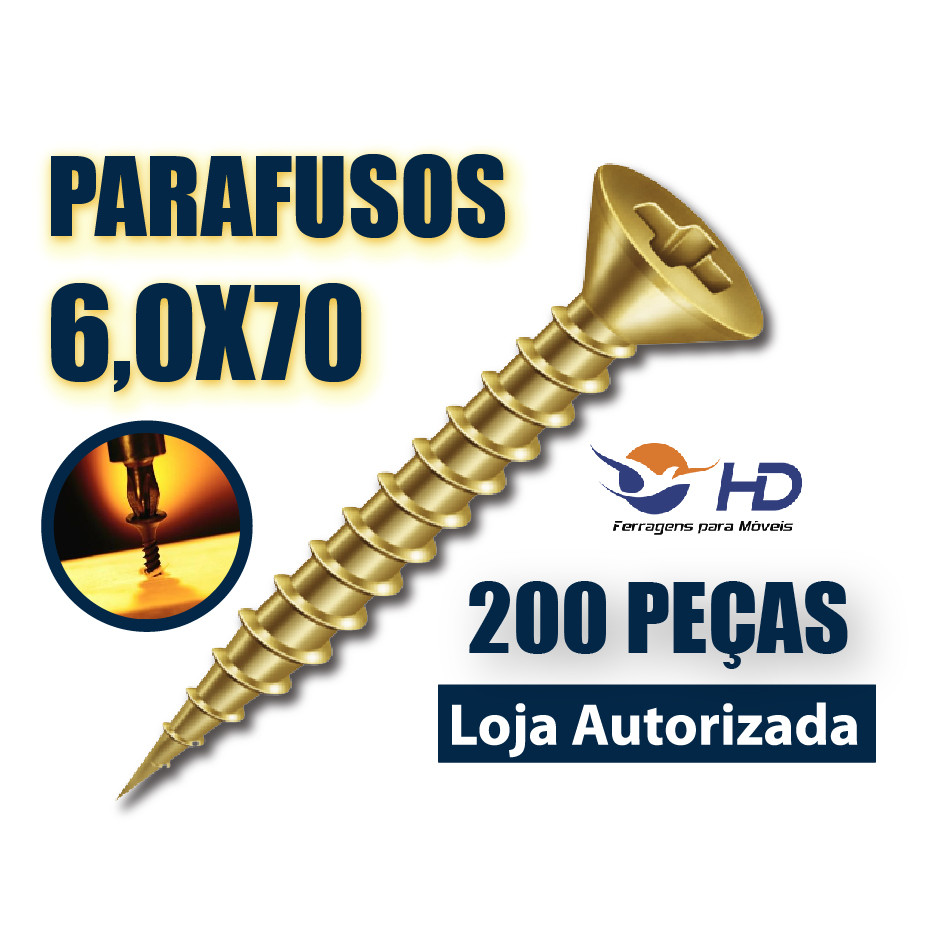 Parafuso Philips Chipboard Chata 6,0 X 70 - 200 Unidades HD - Entregas Rápidas