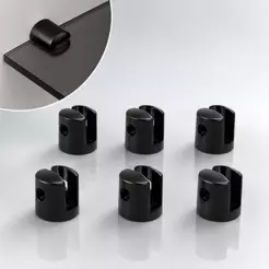 Kit 06 Suportes Fenda Redondo 02 Furos Para Prateleira de Vidro 6mm em Zamac Preto Pintura Eletrostatica Automotiva