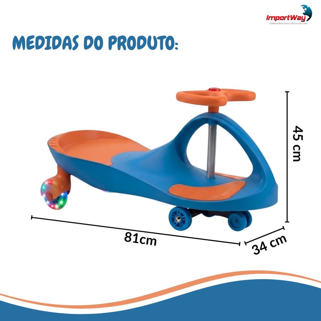 Carrinho Rolimã Infantil Gira 360° Com Led Nas Rodas Laranja Rodas PU 76mm Para Crianças Até 60kg — imagem 2 de 2