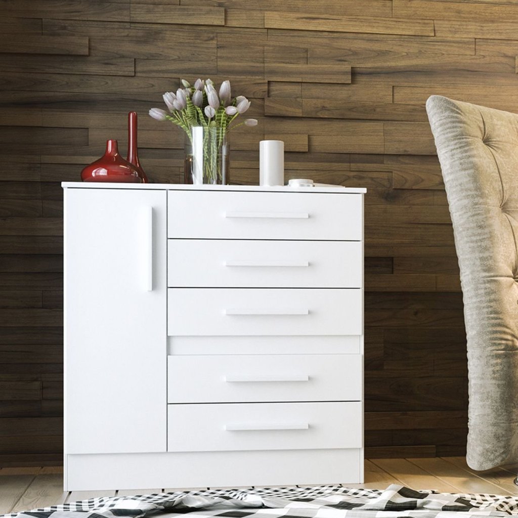 Cômoda para Quarto 1 Porta 5 Gavetas Advantage Branco Branco