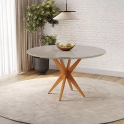 Mesa Simpatia Candian 108cm Redonda com Vidro Branco/Cinamomo/Off Cinamomo/Off White