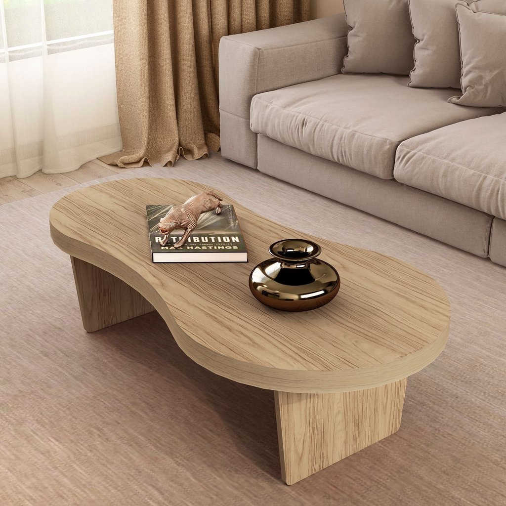 Mesa de Centro Design Orgânico Tampo em Tamburato Magnum Marrom 100% MDF Carvalho