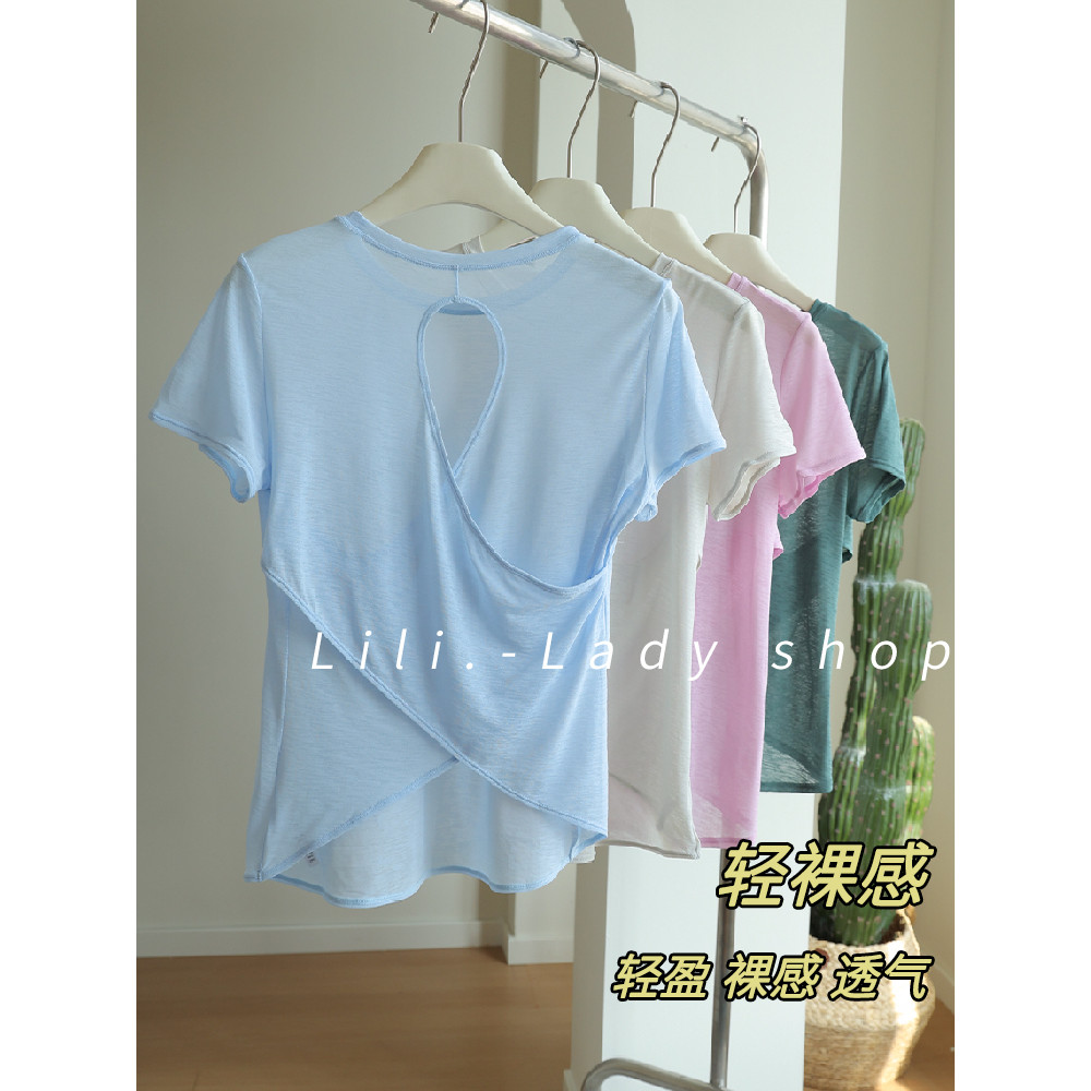 Blusa esportiva feminina estilo fino de secagem rápida topo exterior Wear correndo Pilates treinamento lazer esportes ca