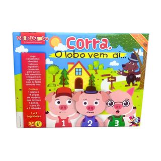 Jogo de Tabuleiro Infantil Cooperativo Educativo Corra, o Lobo Vem Aí Brinquedo Educativo Madeira - Bate Bumbo - 3 anos