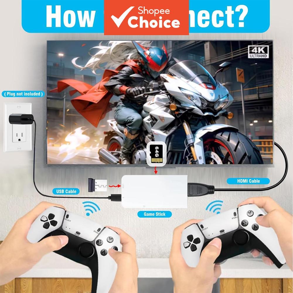 Console de Videogame M15 4K, Game Stick para TV 64G com 20000 jogos Retro integrados, reprodutor portátil com Gamepad