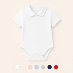 Body Bebê 100% Aberto Gola Polo Manga Curta 100% Algodão - Varias Cores