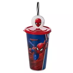 Copo Homem Aranha Decoração Relevo Canudo Pin 500 ml Marvel Plasútil