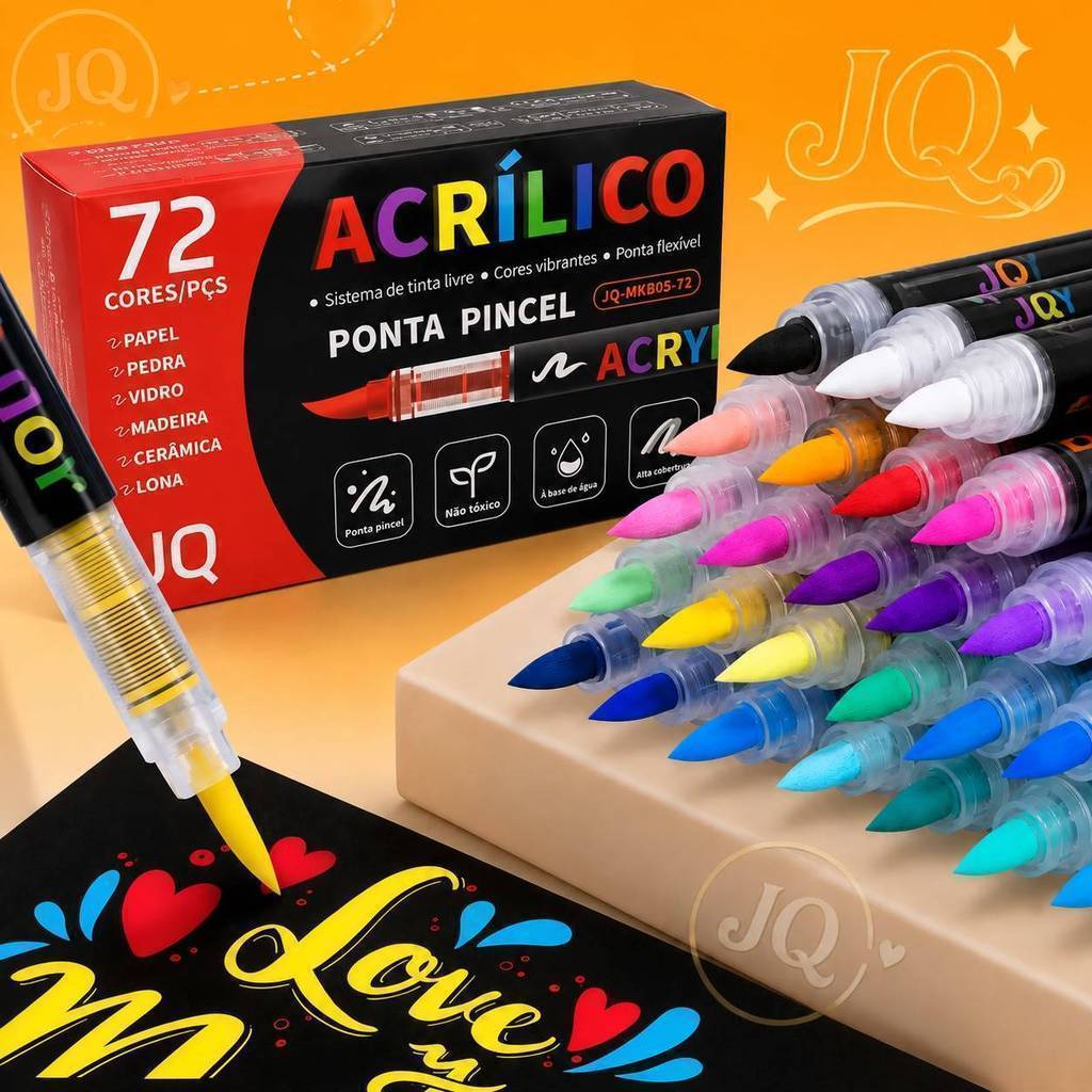 Marcador Acrílico Permanente Ponta Pincel 12/24/36/48 Cores Tinta Líquida Alta Cobertura