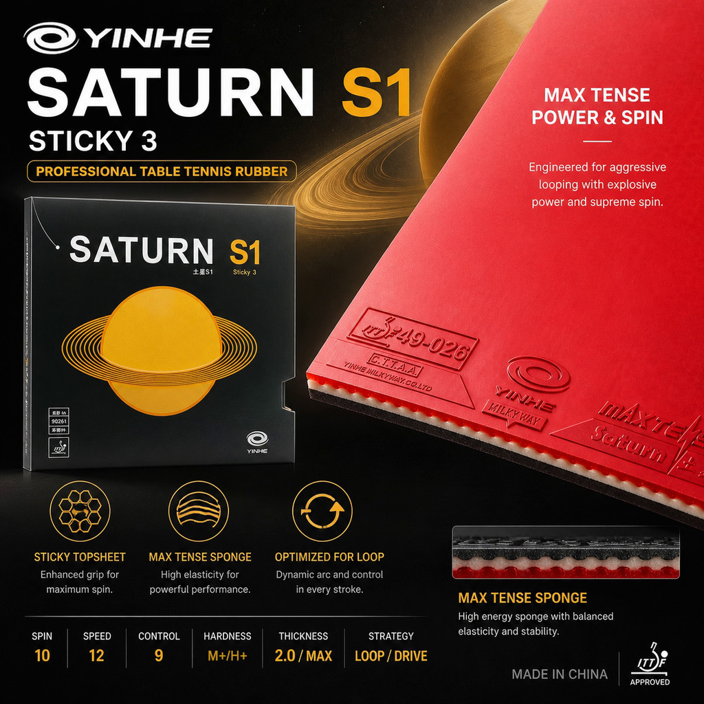 Yinhe SATURN S1 Borracha Para Tênis De Mesa , Pegajosa Testa , Esponja De Pingue-Pongue Aprovada Pela ITTF Ataque Rápido