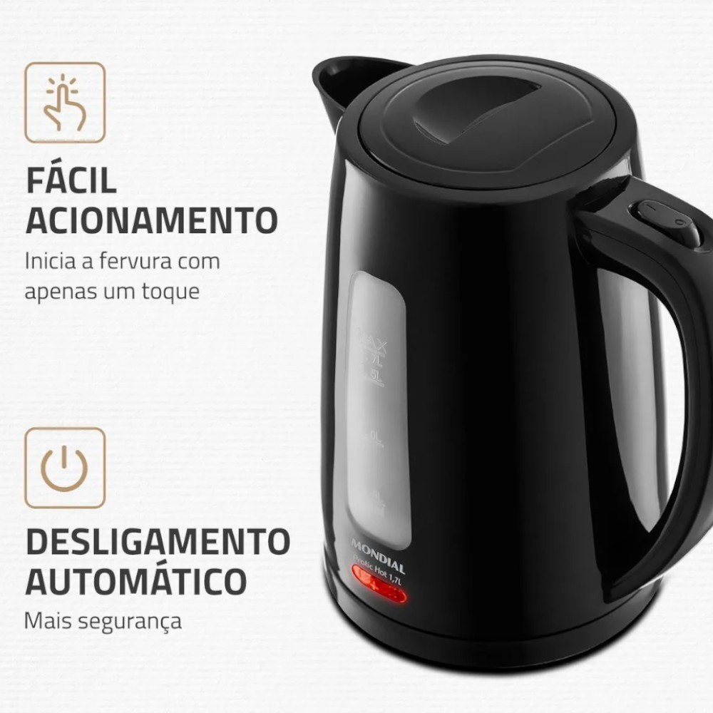 Chaleira elétrica 1,7 litros 1850 watts Pratic Hot - CE-17 Mondial · foto 2