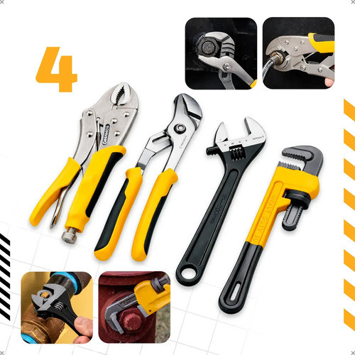 Kit Chave Inglesa + Alicate Bomba + Grifo + Alicate Pressão 