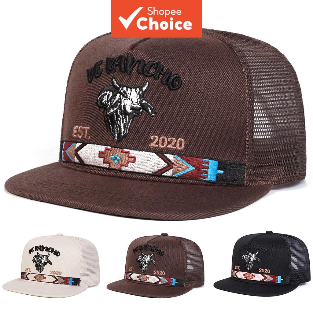Boné Unissex Ajustável com Bordado DE RANCHO, Estilo Hip Hop, Topo Plano, Ideal para Primavera/Verão, Lazer e Esportes