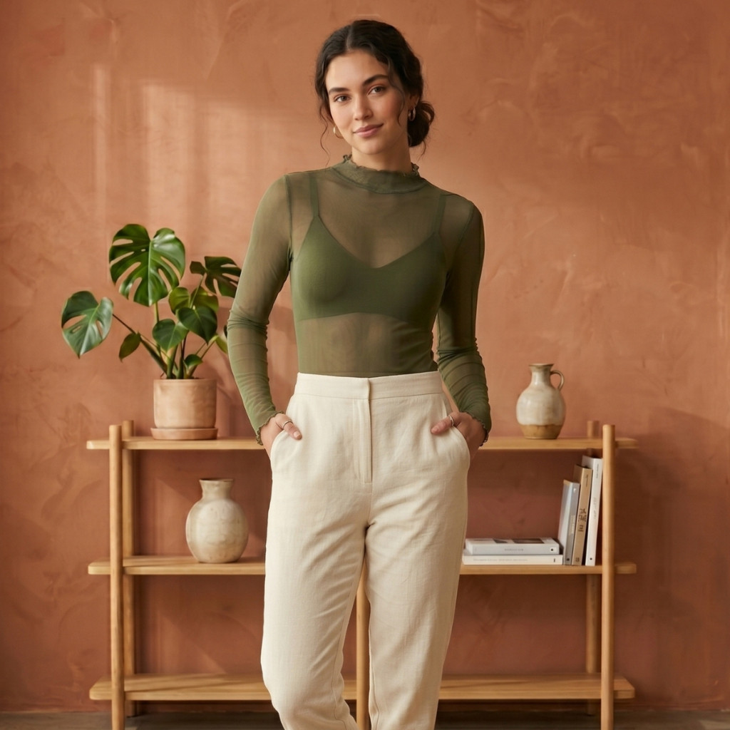 Body Blusa Verde Oliva Feminina Manga Longa Transparente Segunda Pele Elegante Envio Imediato