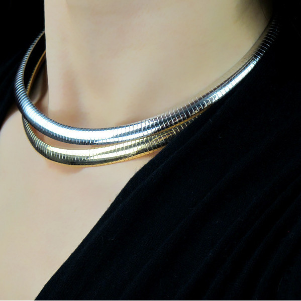 Corrente de clavícula grossa banhada a ouro 18K ouro branco colar largo estilo minimalista colar clavícula corrente ouro