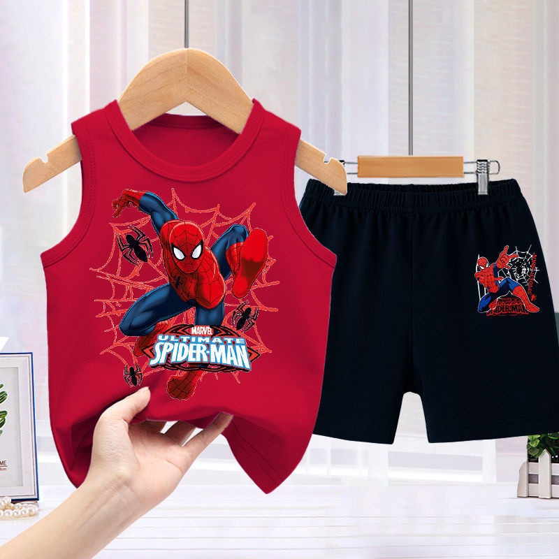 Conjunto de Roupas do Homem-Aranha para Crianças, Colete e Shorts para Meninos, Conjunto de Duas Peças, Roupas Infantis 
