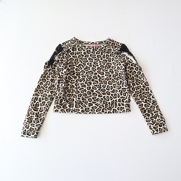 Primavera outono meninas de manga comprida leopardo impressão moletom camiseta em torno do pescoço pulôver solto costura