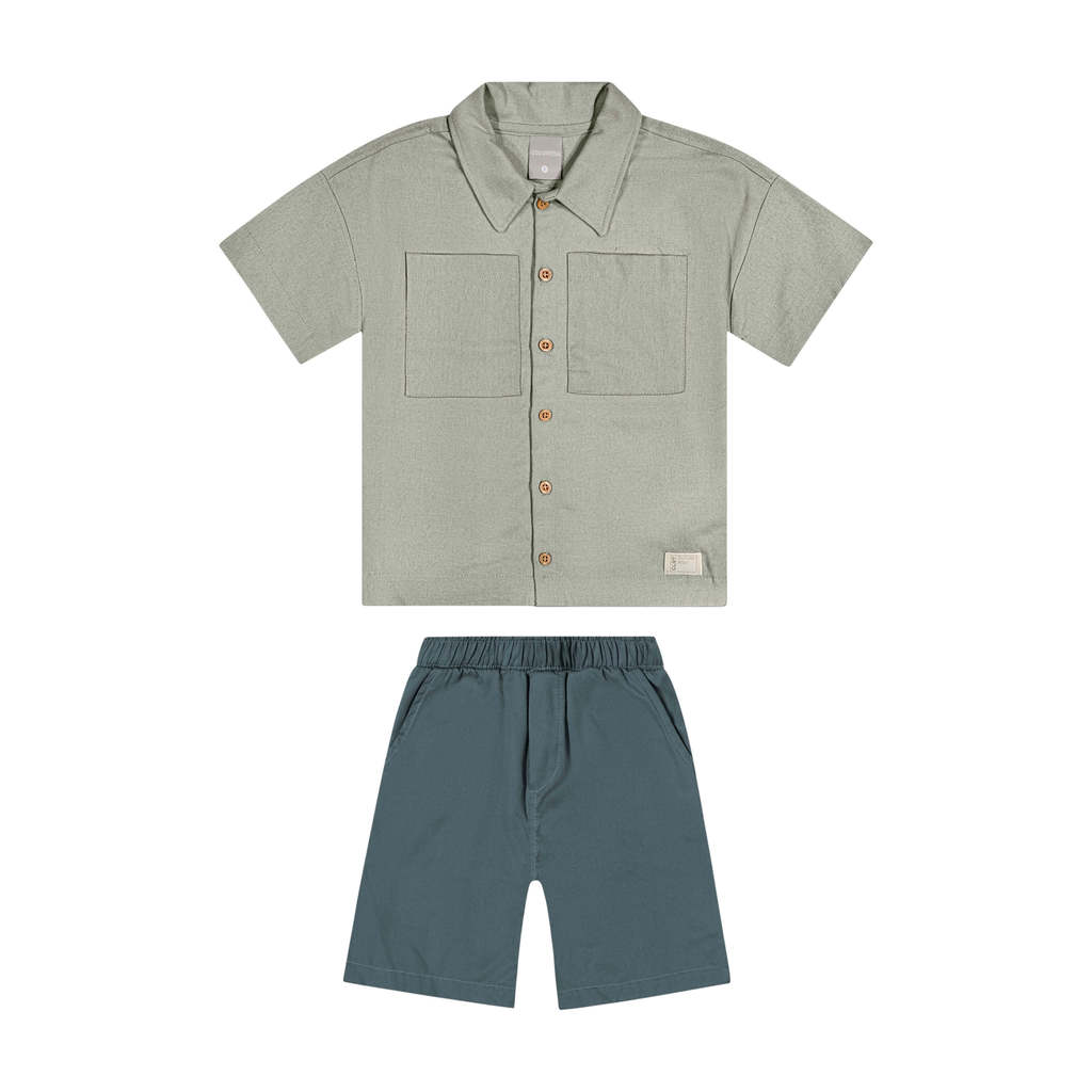 Conjunto Infantil Menino Camisa Linho Colorittá Verde Claro
