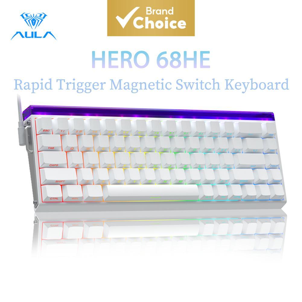 Teclado Mecânico Magnético AULA HERO 68HE 68 Teclas 8Khz com fio RGB Pudding com Acionamento Rápido Interruptor