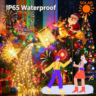 2027 Solar 2 Pack Decoração De Natal Regador Luz Decorativa Santa Equitação Rena Quintal Estaca À Prova D'água Ao Ar Liv
