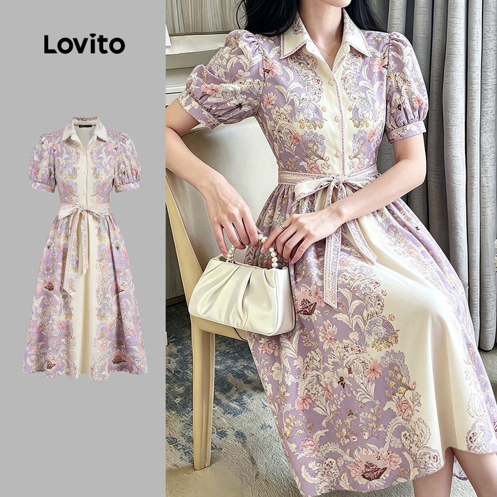Lovito Vestido Boho com Renda para a Primavera/Verão Bordado DRK8P1D564