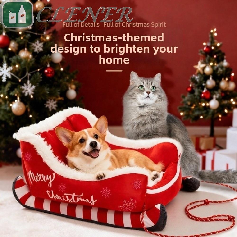 Sofá De Pelúcia Quente De Inverno Para Cachorro Mais Limpo , Cama De Trenó De Natal Em Formato De Rena Com Borda Elevada