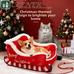 Sofá De Pelúcia Quente De Inverno Para Cachorro Mais Limpo , Cama De Trenó De Natal Em Formato De Rena Com Borda Elevada