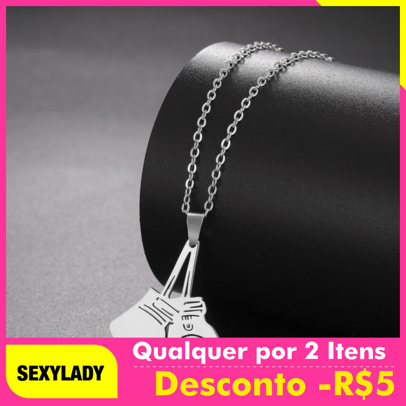 Colar com pingente de luvas em aço titânio, aço inoxidável, banhado a ouro 18K, ouro verdadeiro, colar para homens e mul