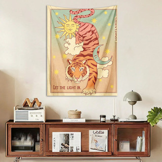 Tapeçaria com desenho de gato de desenho animado, tecido decorativo para pendurar na parede do quarto, estilo vintage, t