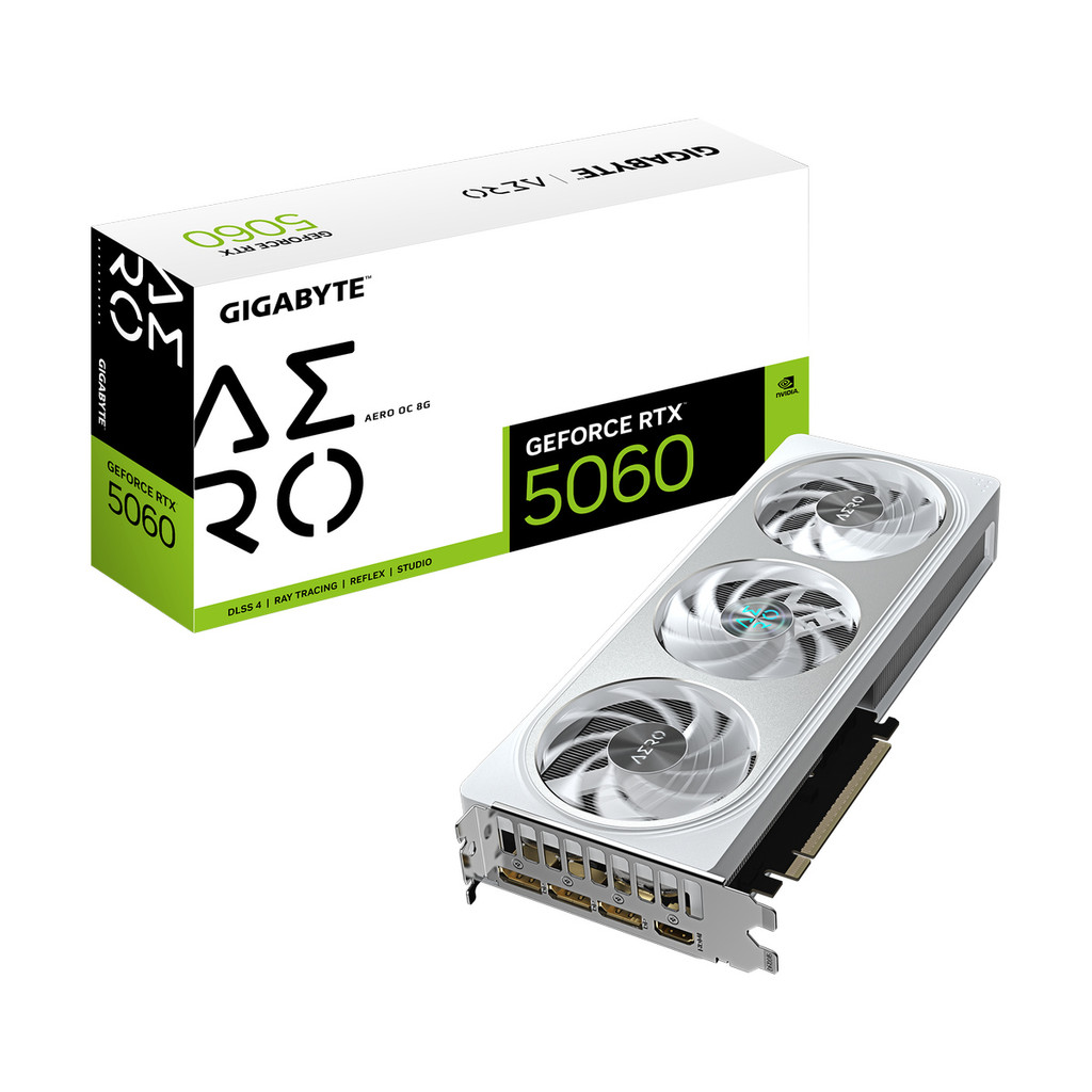 Placa de Vídeo Gigabyte GeForce RTX 5060 AERO OC, 8GB, GDDR7, 128-bit, GV-N5060AERO OC-8GD
