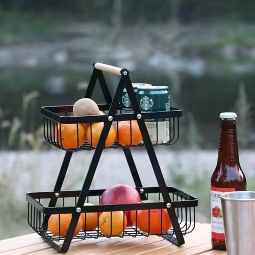 Fruteira de Mesa Organizador Multiuso Metal 2 Andares Alça Madeira Versatil Cozinha Sala Cor Sortida