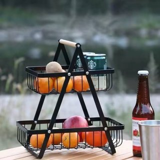 Fruteira de Mesa Organizador Multiuso Metal 2 Andares Alça Madeira Versatil Cozinha Sala Cor Sortida