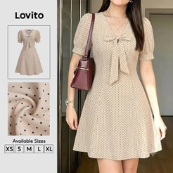 Lovito Vestido Casual de Renda para Primavera/verão Na Cor Damasco para mulheres Bordado DRK8P1D836