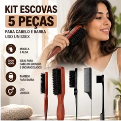 Kit Escovas Cabelo Barba 5 Peças Unissex Pentes Para Cabelos Grossos Encaracolados Modelar Pentear Adulto Barbearia