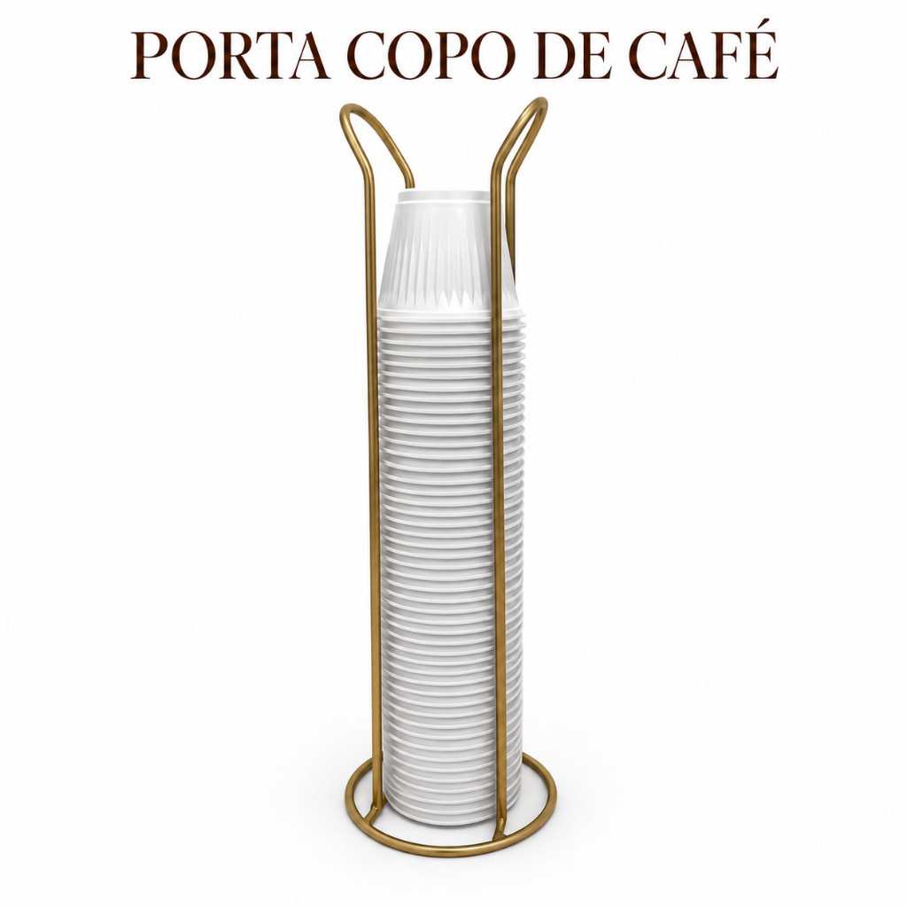 Porta Copos Café Descartáveis 50ml Suporte Organizador Dourado Aço Carbono para Cozinha e Escritório