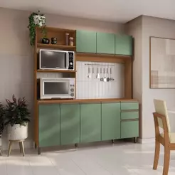 Cozinha Compacta Luna 7 Portas 3 Gavetas MDP Canela Verde Oliva Kappesberg