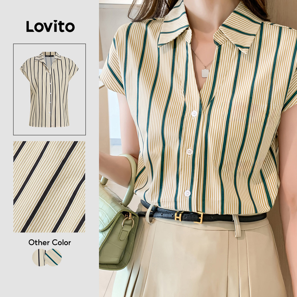 Lovito Listrada Elegante Blusa Primavera/verão Formal Oficial Multicolorida Blusa Evangélica Festa de Natal Mulheres LBL29007