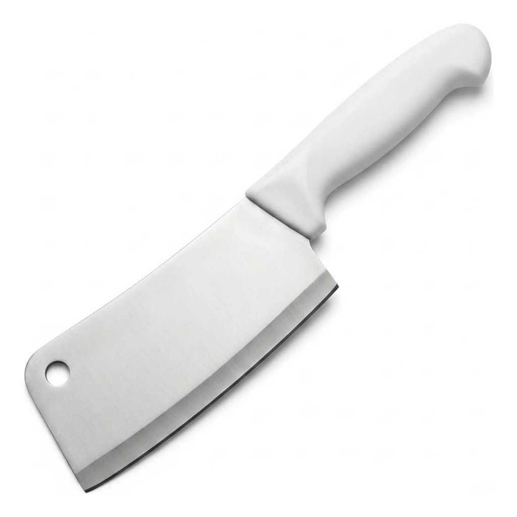 Cutelo Profissional Aço Inox 15cm 6 Polegadas Faca Açougueiro Corta Carne Osso Churrasco Cozinha Cabo Branco Chef D