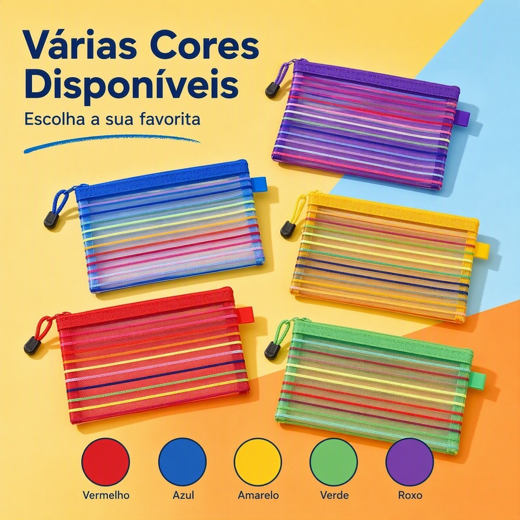KIT 10 Estojo Multiuso Bolsinha Nylon Colorido Necessaire 13 X 23 Cm Papelaria Criativa Promoções