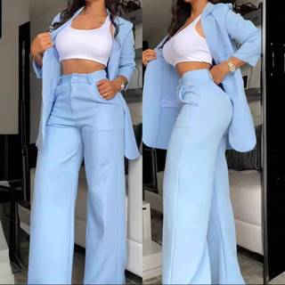 Conjunto de calça e blazer feminino para o outono de 2025, cor lisa, casual para escritório, conjunto de duas peças KAND